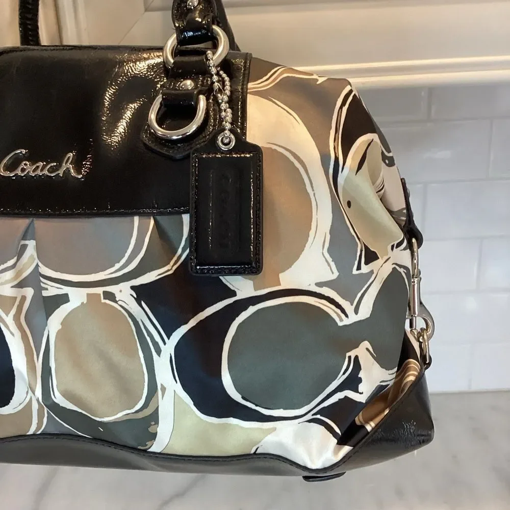 Coach Purse Handbag F17650 Multicolor Sateen Ashley Scarf Print Satchel Bag